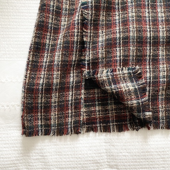 SADIE & SAGE BROWN RUST PLAID FRAY HIGH WAIST MINI SKIRT - S - Picture 10 of 10
